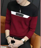 Soft cotton blend, full sleeve print round neck T-shirt for men - durable, colorblocked design, India-origin