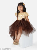 Brown hi-low net dress with embellished balloon pattern for kids ages 1-2 and 2-3 years, Indian origin