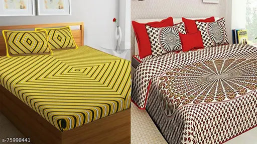 Striped superfine cotton bedsheets combo pack, ideal for summer. 160 thread count, double queen size, from Jaipuri, India