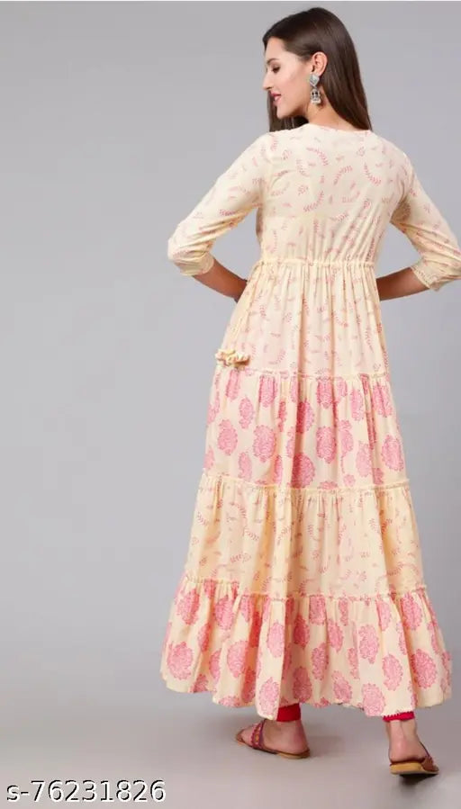 Pretty Designer Women's Rayon Kurtis, three-quarter sleeves, printed combo, M (bust 38in), L (bust 40in), Indian fabric & machine washable