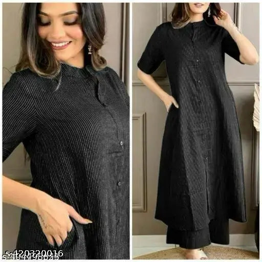 cotton striped katha kurta palazzo set, solid color bottomwear for women & girls, Indian fashion coord set
