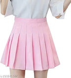 Cotton high-waist pleated mini skirt for women, solid net pattern in various sizes from 24 to 34 inches (e.g., 28, 30). Made in India