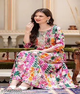 Rayon Anarkali kurta with sequence embroidery, traditional Indian clothing featuring three-quarter sleeves