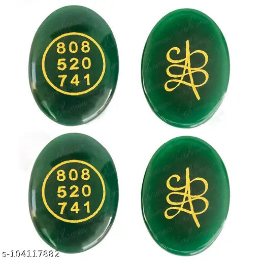 Green Jade Zibu Crystal Stone Coins - Attracts prosperity, enhances wealth, and aids in financial well-being. Indian-origin, natural non-synthetic cabochon oval shapes (2pcs, both sides)