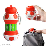 Red silicone kids water bottle, football-inspired design, BPA free, leakproof, 500ML capacity