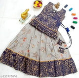 Cotton blend, printed botanical Swiss fabric skirt with front neck knot - Indian-made, high-quality lehenga