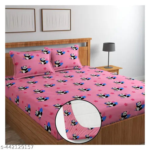 Soniasaa Branded multi-color cotton 240TC elastic fitted double bedsheet with 2 pillow covers, ideal for summer, machine washable