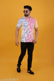 Multi color tie dye cotton short sleeve t-shirt, printed net design in various sizes from S to XL, round neck bio washed tee from India