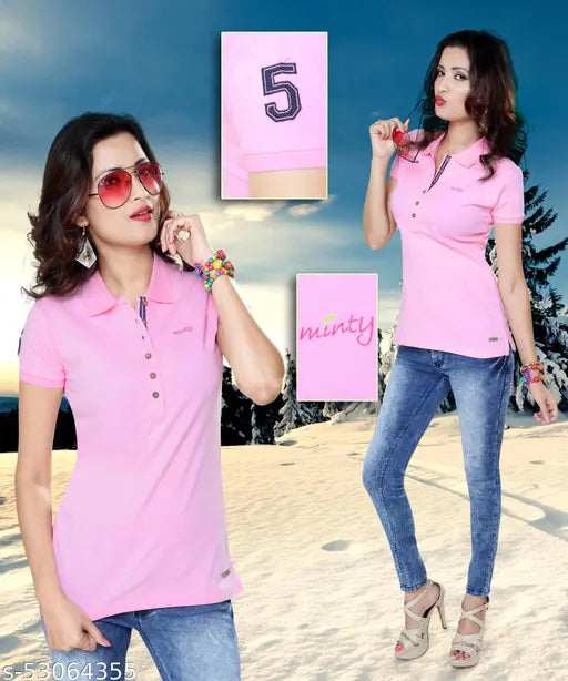 Mintytees Women's premium biowashed cotton polo t-shirt, mint color, short sleeves. Ideal for casual day or night events, perfect for every age group. Designed and crafted in India