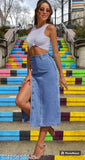 Colorblocked denim high waist woman's skirt, sizes: 24-32 (India)