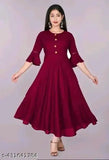 Maroon rayon Anar Kali kurti, traditional Indian long maxi dress for women with three-quarter sleeves