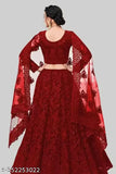Blue embroidered lehenga choli and dupatta set on mannequin, semi-stitched Indian party wear with net fabric" (106 characters)