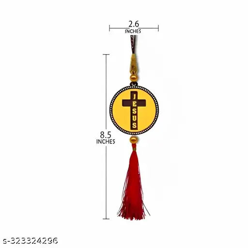 High-quality, wooden Jesus Christ car dashboard idol and holy cross combo showpiece figurine decorative showpiece, made in India with pre-installed designer thread strip for easy hanging