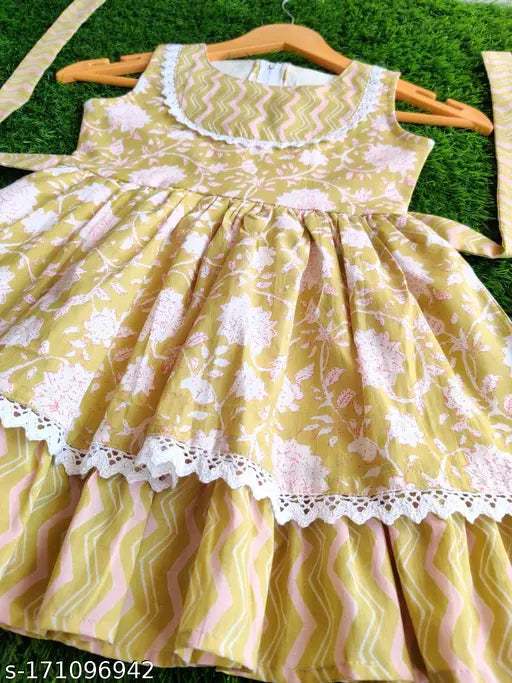 Multicolor floral print cotton knee length midi dress for baby girl, perfect for summer parties and special occasions