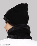 Woolen winter beanie & scarf set, fur-lined women's fashion. Soft self-designed snow-proof accessory from India