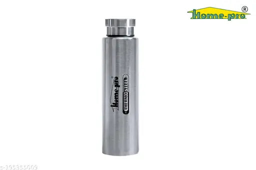 Silver double-wall vacuum thermosteel water bottle by Homepro. Heavy gauge stainless steel, leak-proof design for on-the-go hydration