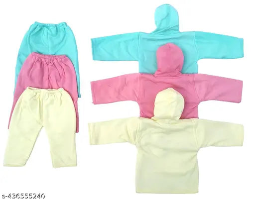 Wool self-design newborn baby winter wear set: hoodie jacket, pajama, & sweatshirt (3 pack) - long sleeves, featuring sizes from 0-12 months