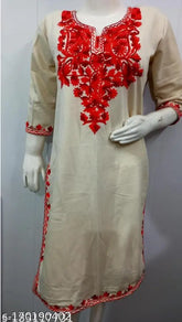 Wool embroidered winter kurti for women, three-quarter sleeves, casual party wear from India