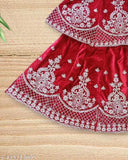 Festive velvet lehenga choli for baby girls - 12-18 months, embroidered floral stitch on sleeveless velvet ensemble from India