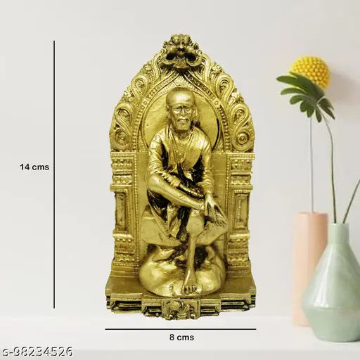 Golden antique finish Saibaba idol statue (8cmx4cmx14cm), exquisite Indian art piece elevating personal space