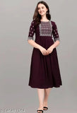 Purple rayon embroidered kurti with three-quarter sleeves, Indian traditional fashion
