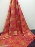 Banarasi cotton silk peach jacquard saree and blouse, intricate zari-woven design on Indian handloom