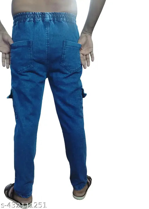 Denim solid color men's jogger pants, stretch & cargo style from Superdry, ideal for summer comfort. Fits sizes 28-34 (Waist 28-36, Length 38-40, Hip 30-34). Made in India