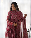 Pure soft fox georgette kalamkari print fully flair anarkali with dupatta set, ready-to-wear Indian ethnic wear in XS, S, M, L, XL, XXL sizes