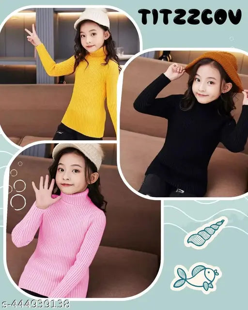 Wool high neck kids' sweater set (3 pack): 0-12 months, self-design full sleevesless winter wear for boys & girls