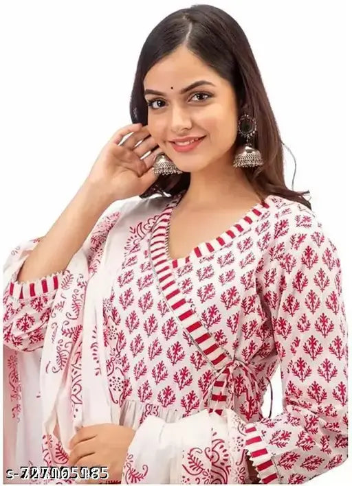 Pink Rayon three-quarter sleeve printed kurta with pants, set features Chitrarekha design for attractive women's wear from India