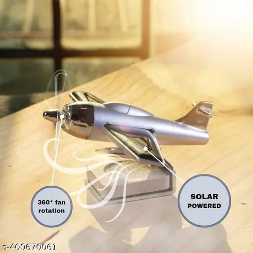 Solar-powered aeroplane design air freshener with 360-degree rotation, almond scent fragrance