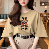 Cotton Women's Oversize Purify T-shirt with three-quarter sleeves, printed net design, available in S-XXXXL sizes