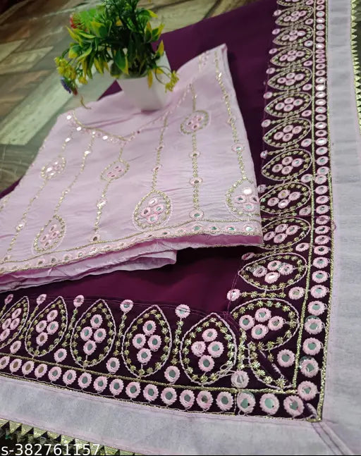 Exquisite 9mm Sequence Embroidery Lace Sari and Blouse, vibrant color fusion, georgette sari, satin blouse, traditional craftsmanship meets contemporary design