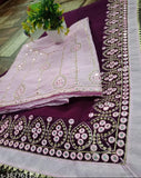 Exquisite 9mm Sequence Embroidery Lace Sari and Blouse, vibrant color fusion, georgette sari, satin blouse, traditional craftsmanship meets contemporary design