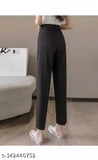 Cotton Lycra high waist trousers with pockets, solid net by Anara Fashion - women's import casual wear, perfect fit for 28-36 inches (waist & hip)