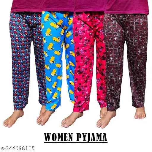 Multicolor cotton women's pyjamas and lounge pants set (Pack of 4) - soft, breathable sleepwear for yoga or lounging