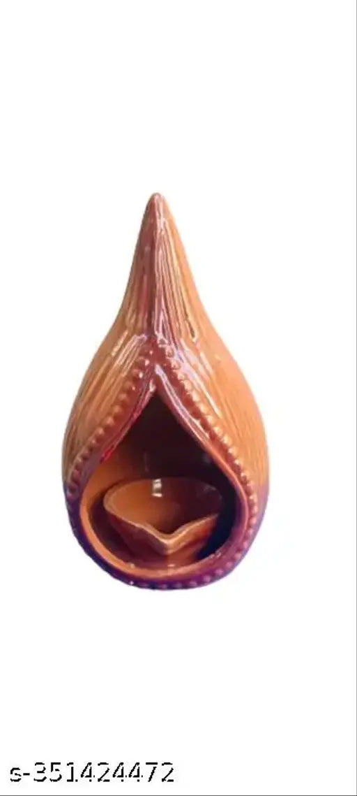 Ceramic Brightful coconut lamp, handicraft artifact showpiece, used in religious ceremonies, Hinduism, Shirdi Sai Baba, Moon God, Parvathi, Saraswathi, Mahalakshmi, 8cm x 14cm x 8cm, India origin