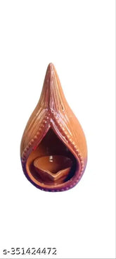 Ceramic Brightful coconut lamp, handicraft artifact showpiece, used in religious ceremonies, Hinduism, Shirdi Sai Baba, Moon God, Parvathi, Saraswathi, Mahalakshmi, 8cm x 14cm x 8cm, India origin