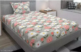 Grey, breathable cotton floral printed elastic fitted single bedsheet with king size pillow cover, ideal for summer and adult use. Comfort Home quality, superfine print, gentle hand/machine wash. Made in India