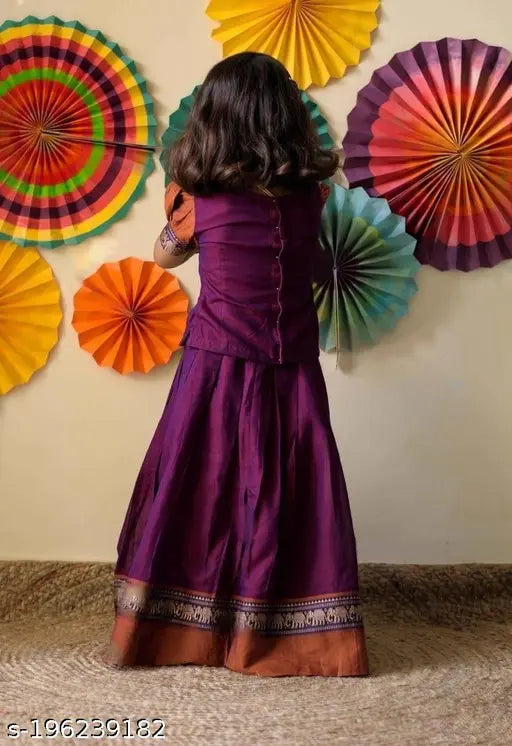 Unique silk princess choli dress for kids, solids with taffeta lehenga, short sleeves, India origin