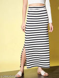 White checked cotton blend pencil skirt with side slit for women & girls, trendy and stylish print net pattern on display