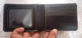 Customised black leather men's wallet and gold-crush keychain with name engraved, perfect for gifting