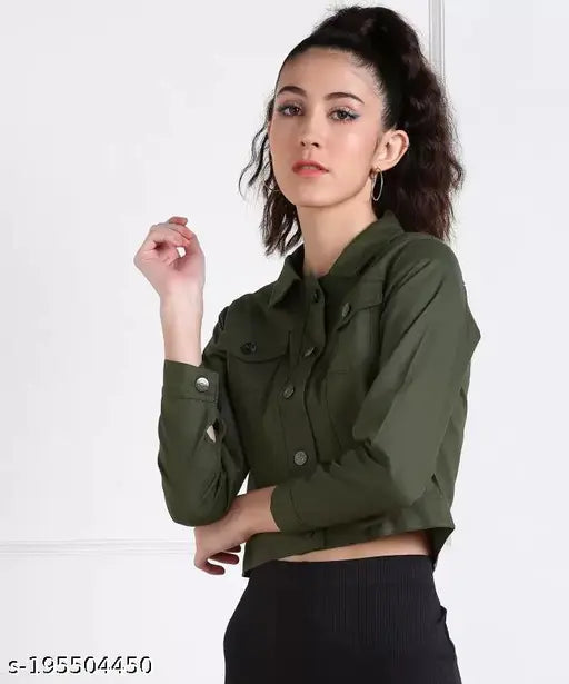 Denim women's jacket, solid-colored long sleeve, urban style from India - S (34in bust, 20in length), M (36in bust, 20in length), L (38in bust, 21in length), XL (40in bust, 21in length)