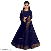 Navy Blue Kids KIYA Taffeta Silk Lehenga & Net Dupatta, embellished for traditional Indian festivities