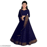 Navy Blue Kids KIYA Taffeta Silk Lehenga & Net Dupatta, embellished for traditional Indian festivities
