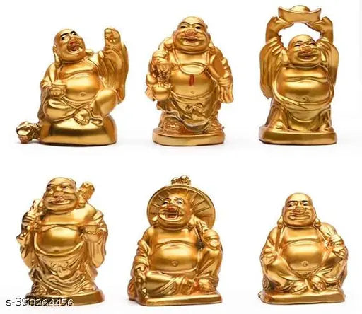 High-quality polyresin Fengshui Laughing Buddha set (6 different poses) for wealth, health, happiness in living room