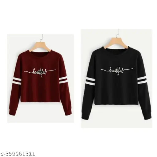 Stylish cotton blend full sleeves round neck sweatshirts for girls & women (pack of 2), featuring printed patterns, ideal for year-round wear and popular holiday fashion trend