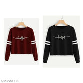 Stylish cotton blend full sleeves round neck sweatshirts for girls & women (pack of 2), featuring printed patterns, ideal for year-round wear and popular holiday fashion trend