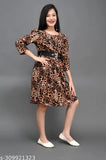 Brown tigerprint crepe fit and flare dress for girls' summer wear, ages 8-15 years