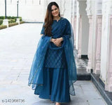 Rayon kurti sharara set with dupatta and bottomwear, checked net pattern for women's wear size S-XXL, quality assured